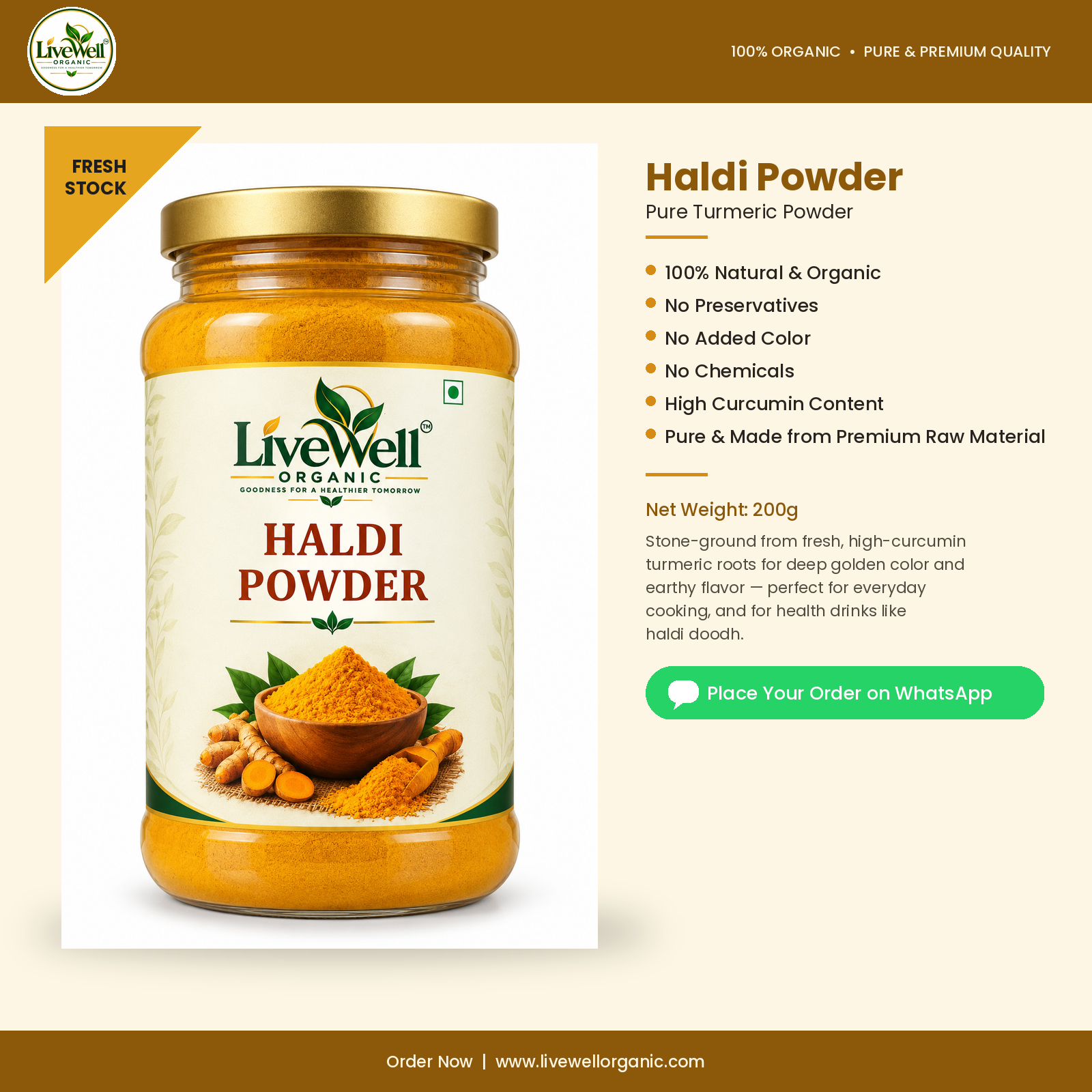 LiveWell Organic Haldi Powder — 200 g